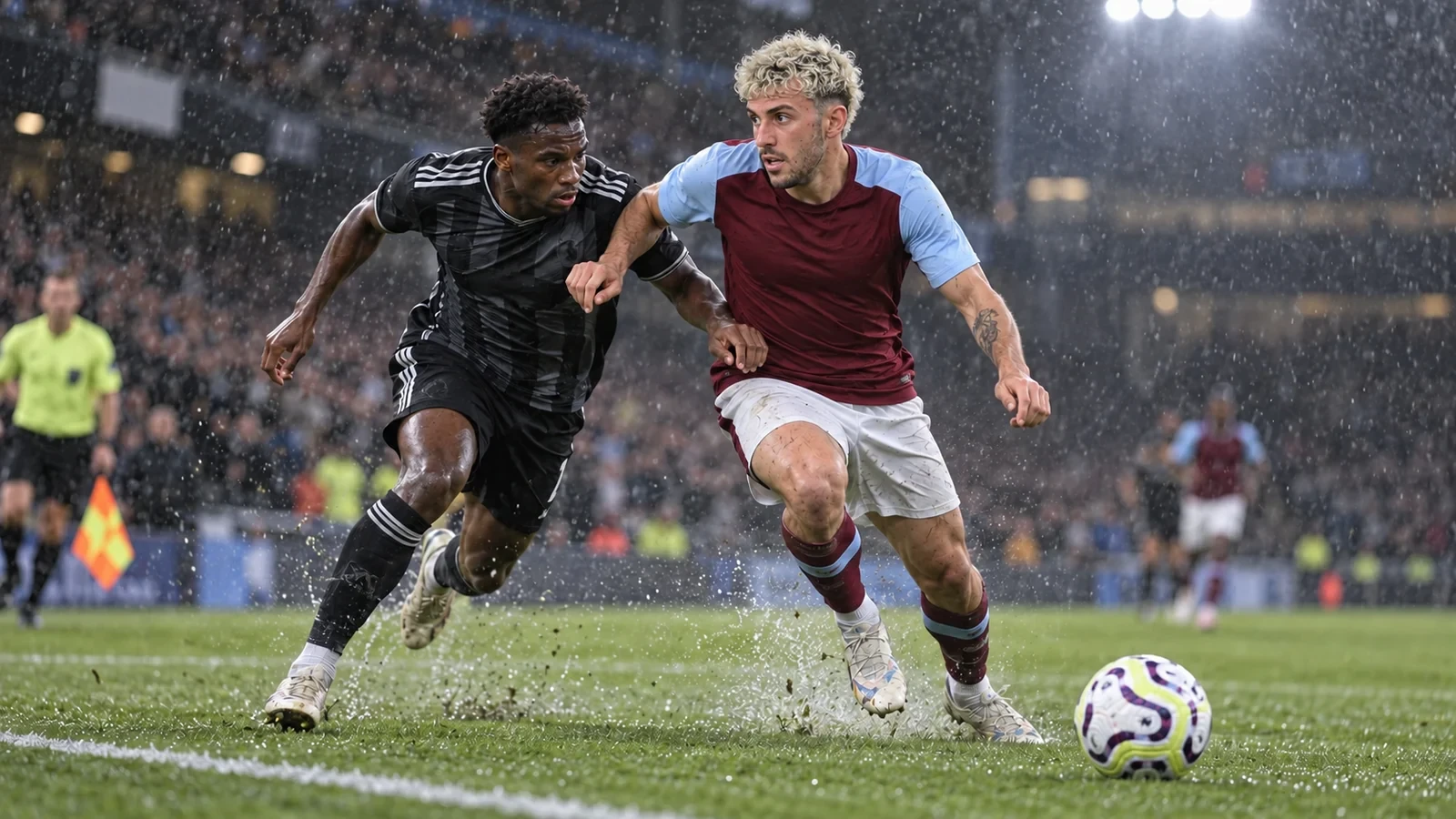 Matteo Ruggeri che bóng trong bài tập phòng ngự biên Aston Villa
