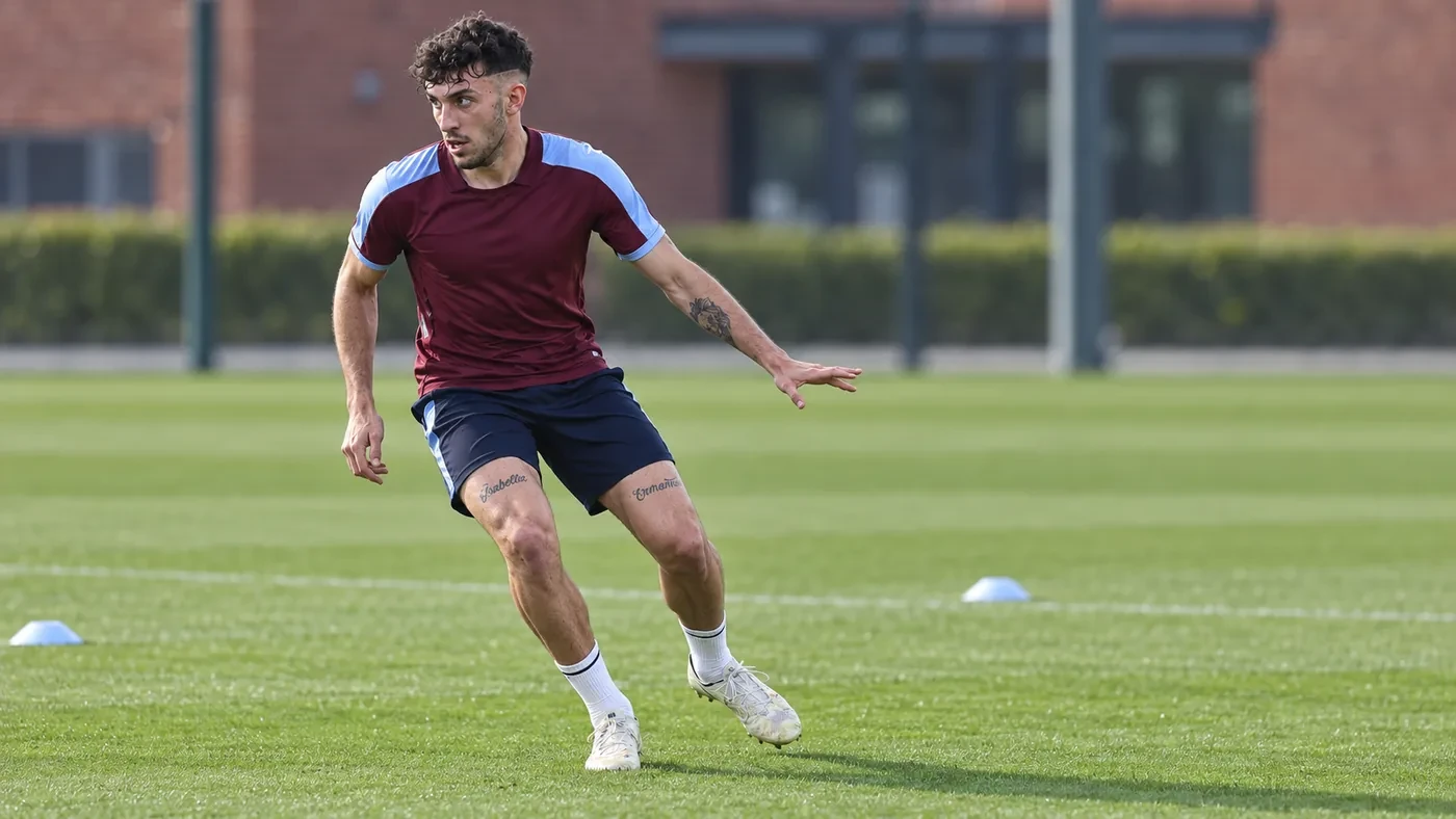 Matteo Ruggeri tập lùi và quan sát trong phòng ngự Aston Villa