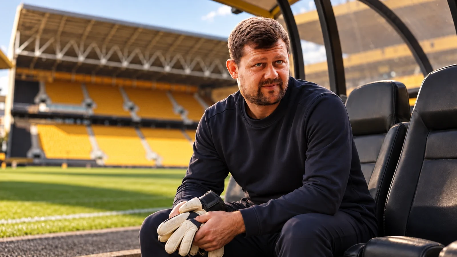 Pedro Miranda chuẩn bị cùng găng tay tại khu ghế huấn luyện Molineux