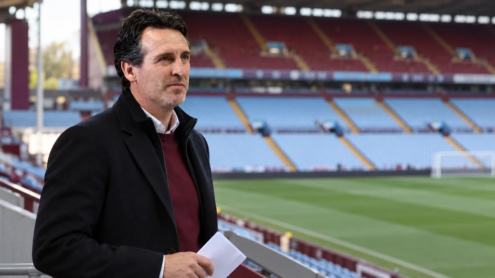 Unai Emery quan sát sân Villa Park trước mùa giải 2026-27