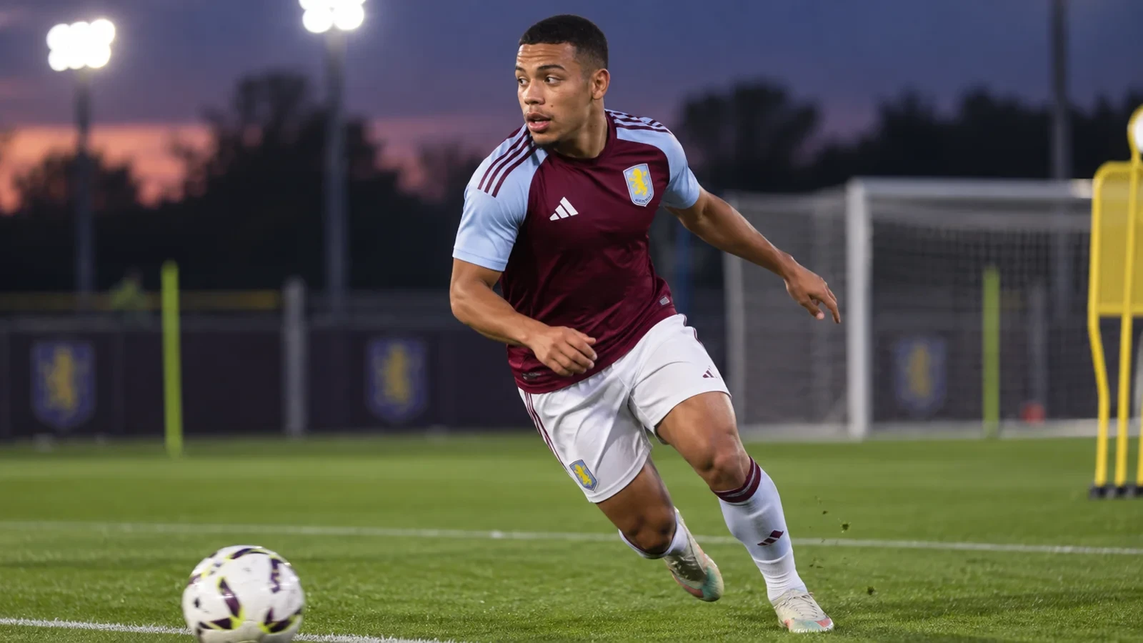 Alysson quan sát và tăng tốc vào vùng cột xa trong bài tập Aston Villa