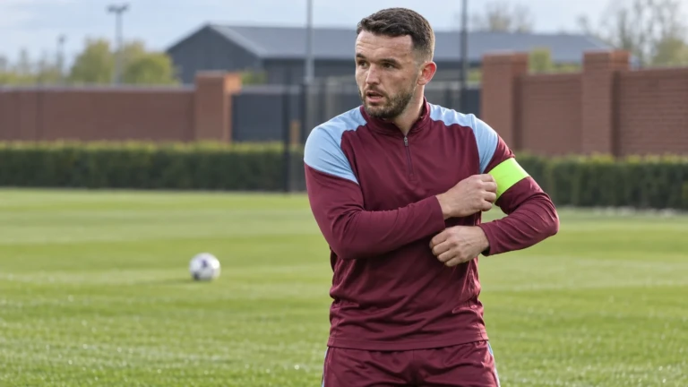 John McGinn chỉnh băng đội trưởng trước buổi tập Aston Villa
