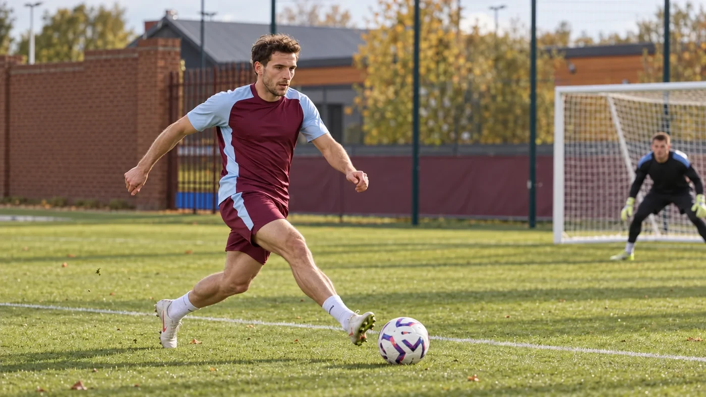 Leon Goretzka xâm nhập vòng cấm trong bài tập Aston Villa
