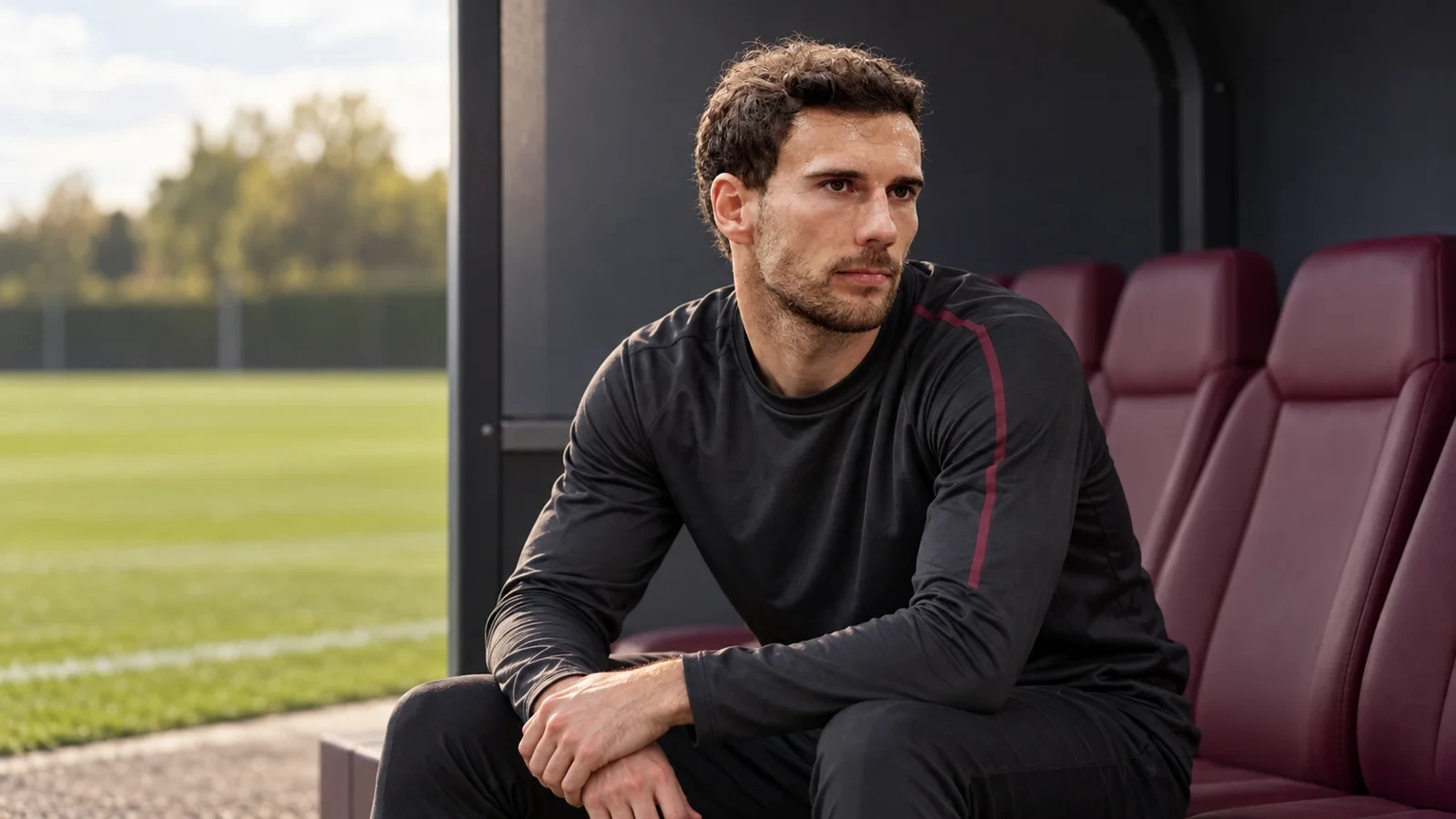 Leon Goretzka ngồi ở dugout và quan sát mặt sân